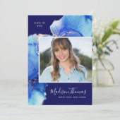 Graduierungsparty für blaues Foto Einladung (Stehend Vorderseite)