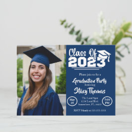 Graduierungsparty für blaues und weißes Foto Einladung