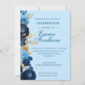 Graduierungsparty für Blue Rose und Gold Foil Blät Ankündigung (Rückseite)