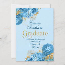 Graduierungsparty für Blue Rose und Gold Foil Blät Ankündigung