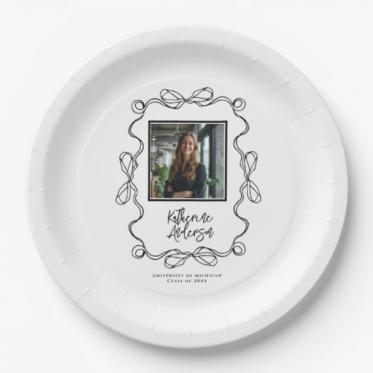 Graduierungsparty für das Foto "Wavy Border Black  Pappteller (Vorderseite)