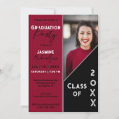 Graduierungsparty für das tiefe Rote und Schwarze  Einladung (Vorderseite)