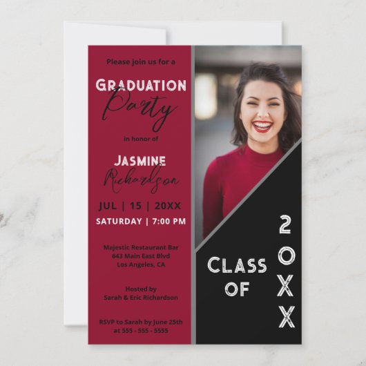 Graduierungsparty für das tiefe Rote und Schwarze Einladung (Vorderseite)