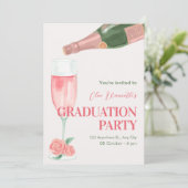 Graduierungsparty für die Champagnerflasche Einladung (Stehend Vorderseite)