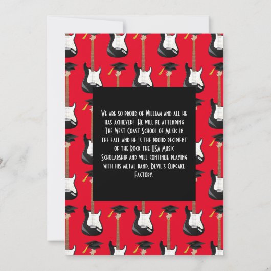 Graduierungsparty für Electric Gitarre Rock Einladung (Rückseite)