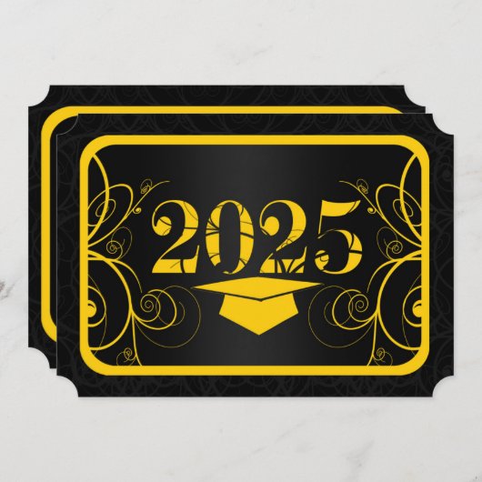 Graduierungsparty für Gelb und Schwarz Einladung (Vorne/Hinten)