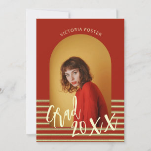 Graduierungsparty für helles Rot- und Gold-Foto Einladung