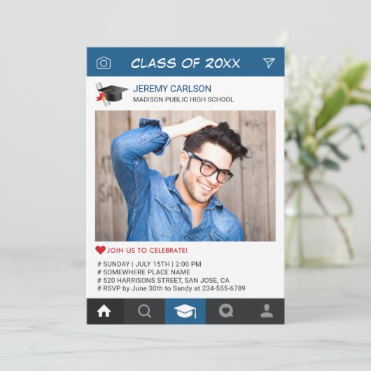 Graduierungsparty für kreatives Foto Einladung (Stehend Vorderseite)