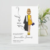 Graduierungsparty für Marineblau und Gold Einladung (Stehend Vorderseite)