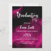 Graduierungsparty für Schwarz-Rosa-Glitzer Einladung (Vorderseite)