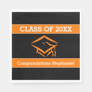 Graduierungsparty für Schwarz und Orange Mortarboa Serviette