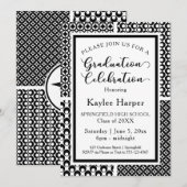 Graduierungsparty für Schwarz-Weiß-Retro-Muster Einladung (Vorne/Hinten)