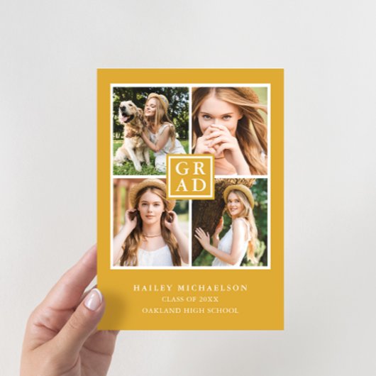 Graduierungsparty für tiefgelbes Fotokollaps Einladung