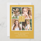 Graduierungsparty für tiefgelbes Fotokollaps Einladung (Vorderseite)