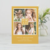 Graduierungsparty für tiefgelbes Fotokollaps Einladung (Stehend Vorderseite)