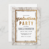 Graduierungsparty für Weißmarmor und Goldtypografi Einladungspostkarte (Vorne/Hinten)
