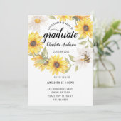 Graduierungsparty Gelbe Weißblumen Party Einladung (Stehend Vorderseite)