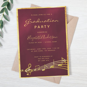 Graduierungsparty glam burgundy Musik Gold Einladung