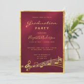 Graduierungsparty glam burgundy Musik Gold Einladung (Stehend Vorderseite)
