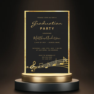 Graduierungsparty Glam schwarze Musik Gold Einladung