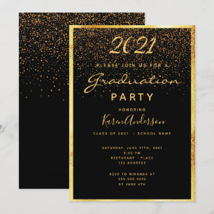 Graduierungsparty Glam schwarzen Konfetti Gold Einladung