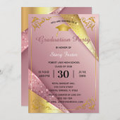 Graduierungsparty - glänzend rosa Satin-Blüh Einladung (Vorne/Hinten)