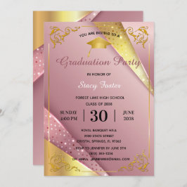 Graduierungsparty - glänzend rosa Satin-Blüh Einladung