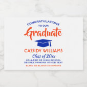 Graduierungsparty Glückwunsch Orange & Blue Mini S Schaumweinetikett (Einzelnes Label)