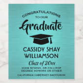 Graduierungsparty Glückwunsch Trendy Brushed Aquam Weinetikett (Einzelnes Label)
