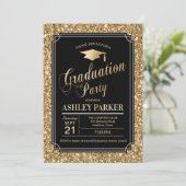 Graduierungsparty - Gold Black Einladung (Stehend Vorderseite)