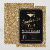 Graduierungsparty - Gold Black Einladung (Vorne/Hinten)