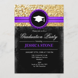 Graduierungsparty - Gold Black Lila Einladung