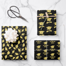 Graduierungsparty Gold Caps auf Black Gift Wrap Geschenkpapier Set
