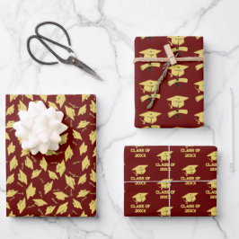 Graduierungsparty Gold Caps auf Maroon Gift Wrap Geschenkpapier Set