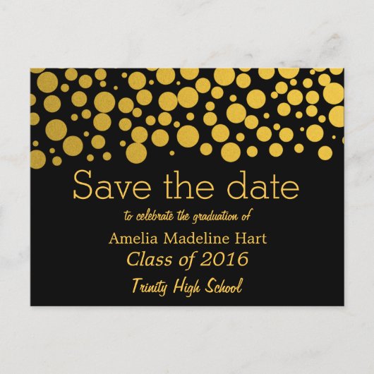 Graduierungsparty Gold Foil Confetti Save the Date Ankündigungspostkarte (Vorderseite)