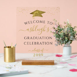 Graduierungsparty Gold Glitzer Willkommen Acrylschild