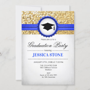 Graduierungsparty - Gold Royal Blue White Einladung