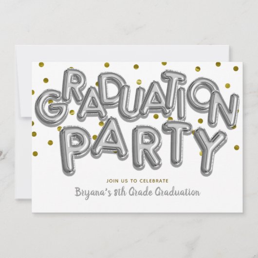Graduierungsparty Gold Silver Balloons Feier Einladung (Vorderseite)