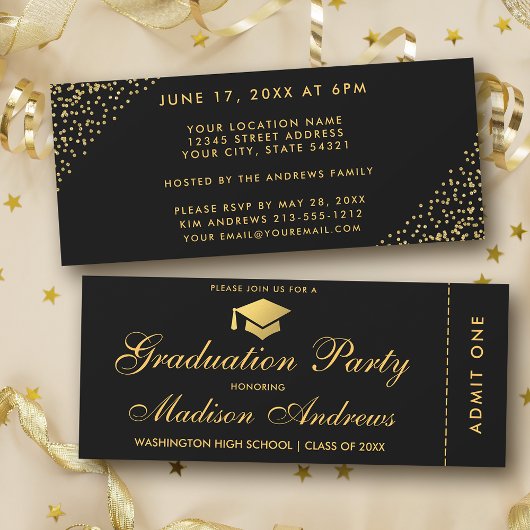 Graduierungsparty Gold Ticket Glitzer Einladung S