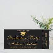 Graduierungsparty Gold Ticket Glitzer Einladung S (Stehend Vorderseite)