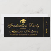 Graduierungsparty Gold Ticket Glitzer Einladung S (Vorderseite)