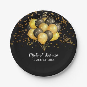 Graduierungsparty Gold und Black Balloons Confetti Pappteller