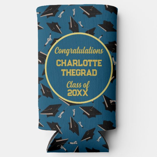 Graduierungsparty Gratulation Blue und Gold Selters Dosenkühler (Vorderseite)