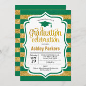 Graduierungsparty - Green Gold Gold Einladung (Vorne/Hinten)