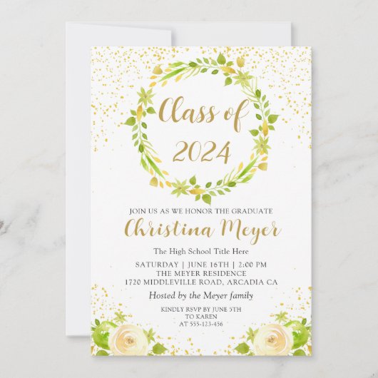 Graduierungsparty "Hellgelbe Blumengärten" Einladung (Vorderseite)