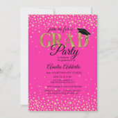 Graduierungsparty Hot Pink Black Gold Glitzer Foto Einladung (Vorderseite)