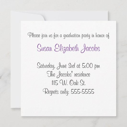 Graduierungsparty im Lila- und Schwarzladen Einladung (Rückseite)