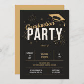 Graduierungsparty in Gold und Schwarz Einladung (Vorne/Hinten)