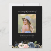 Graduierungsparty in Navy und Blütenblau Einladung (Rückseite)