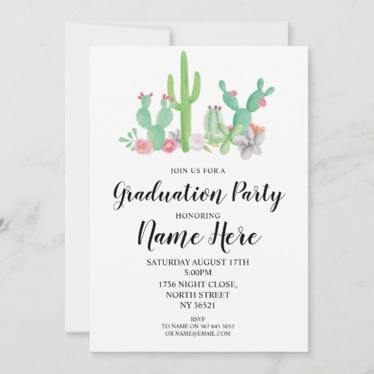 Graduierungsparty lädt Cactus Aquarelldruck ein Einladung (Vorderseite)